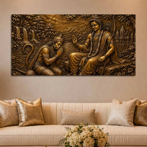 Lord Shri Ram Blessing Lord Hanuman Metallic Look 3D Canvas Wall Painting