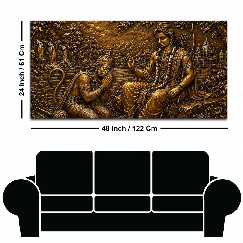 Lord Shri Ram Blessing Lord Hanuman Metallic Look 3D Canvas Wall Painting