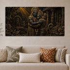 Lord Shri Ram & Hanumanji Divine Embrace Metallic Look 3D Canvas Wall Painting