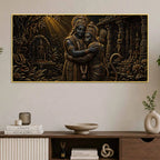 Lord Shri Ram & Hanumanji Divine Embrace Metallic Look 3D Canvas Wall Painting