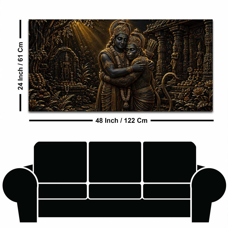 Lord Shri Ram & Hanumanji Divine Embrace Metallic Look 3D Canvas Wall Painting