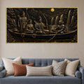 Lord Shri Ram Maa Sita & Lakshman River Journey Metallic Look 3D Canvas Wall Painting