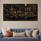 Lord Shri Ram Maa Sita & Lakshman River Journey Metallic Look 3D Canvas Wall Painting