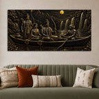 Lord Shri Ram Maa Sita & Lakshman River Journey Metallic Look 3D Canvas Wall Painting