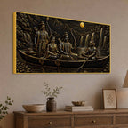 Lord Shri Ram Maa Sita & Lakshman River Journey Metallic Look 3D Canvas Wall Painting