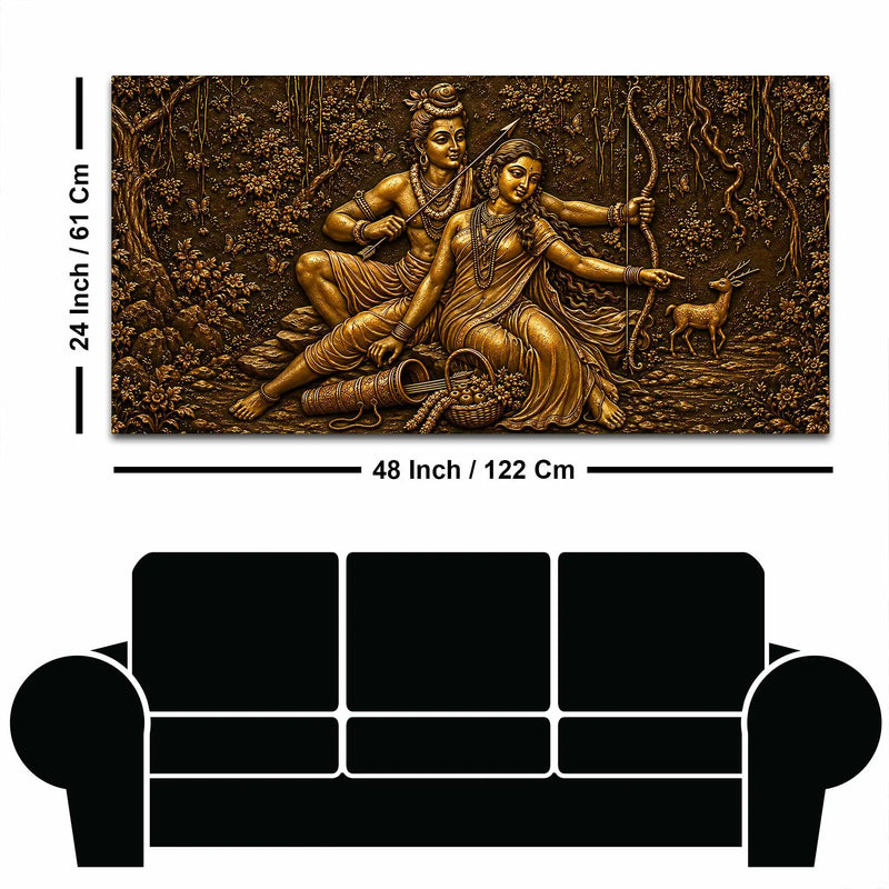 Lord Shri Ram & Maa Sita Vanvas Scene Metallic Look 3D Canvas Wall Painting