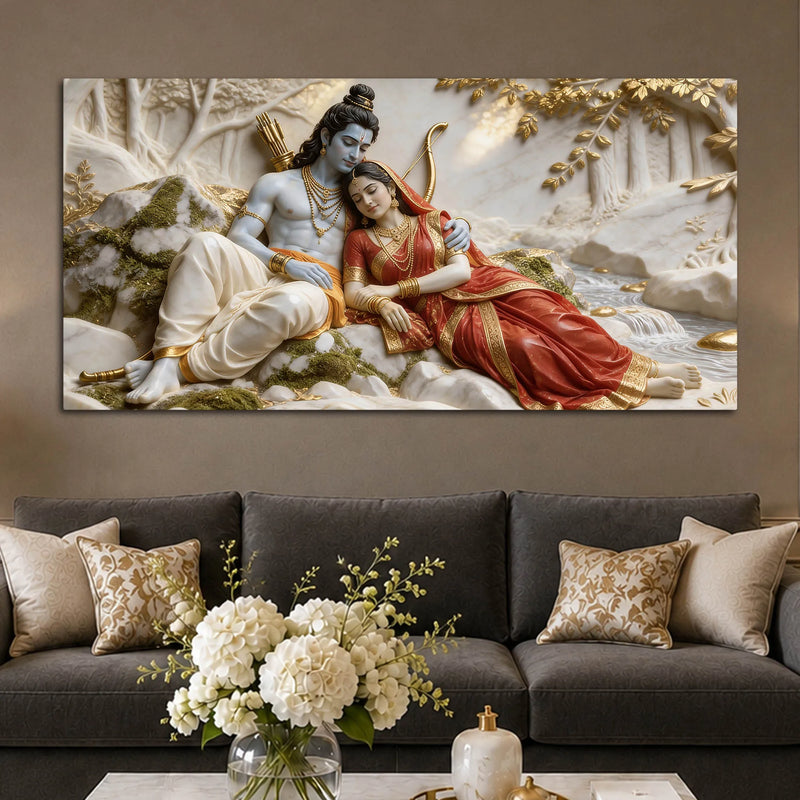 Lord Shri Ram & Mata Sita Peaceful Forest 3D Canvas Wall Painting