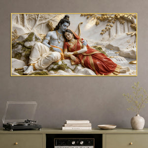 Lord Shri Ram & Mata Sita Peaceful Forest 3D Canvas Wall Painting