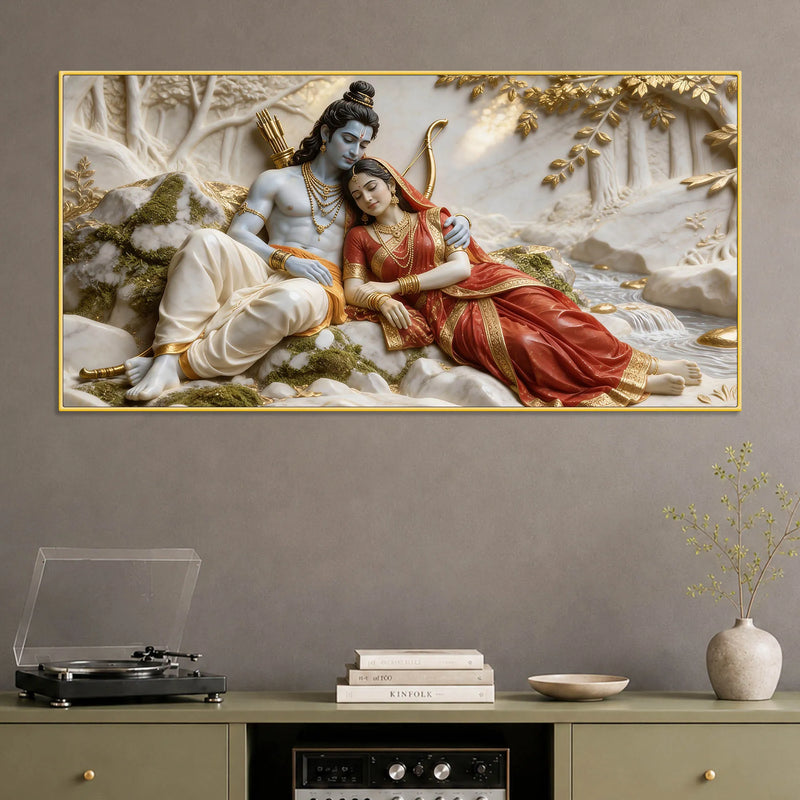 Lord Shri Ram & Mata Sita Peaceful Forest 3D Canvas Wall Painting