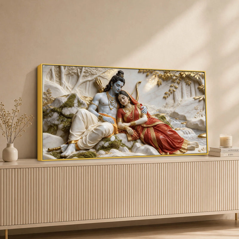 Lord Shri Ram & Mata Sita Peaceful Forest 3D Canvas Wall Painting