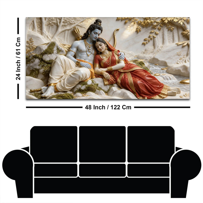 Lord Shri Ram & Mata Sita Peaceful Forest 3D Canvas Wall Painting