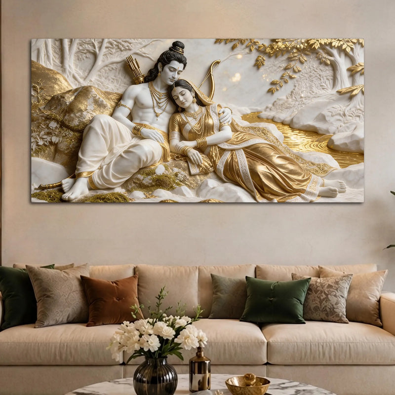 Lord Shri Ram & Mata Sita Sacred Love 3D Canvas Wall Painting