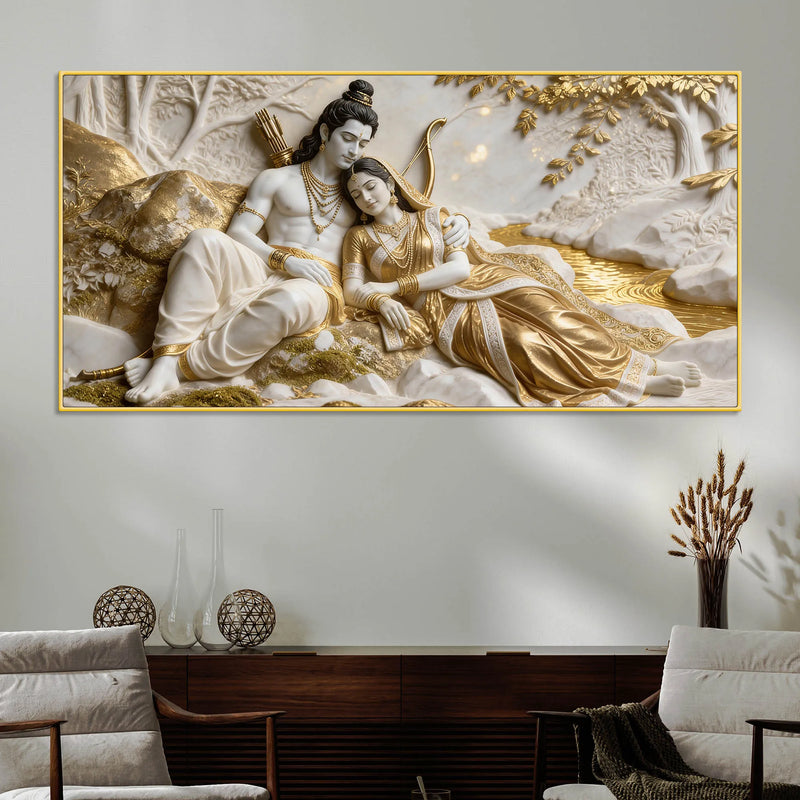 Lord Shri Ram & Mata Sita Sacred Love 3D Canvas Wall Painting