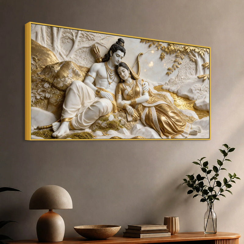 Lord Shri Ram & Mata Sita Sacred Love 3D Canvas Wall Painting