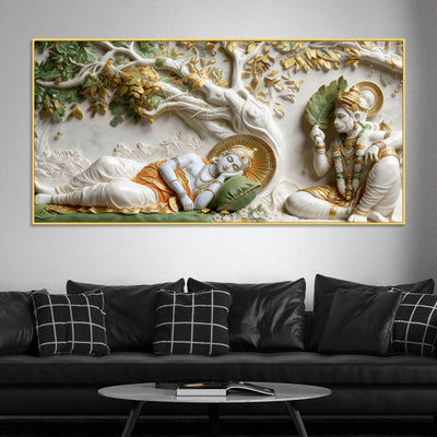 Lord Shri Ram Resting Under the Divine Tree with Shri Hanumanji 3D Canvas Wall Painting