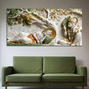 Lord Shri Ram Resting Under the Divine Tree with Shri Hanumanji 3D Canvas Wall Painting