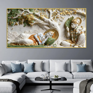 Lord Shri Ram Resting Under the Divine Tree with Shri Hanumanji 3D Canvas Wall Painting