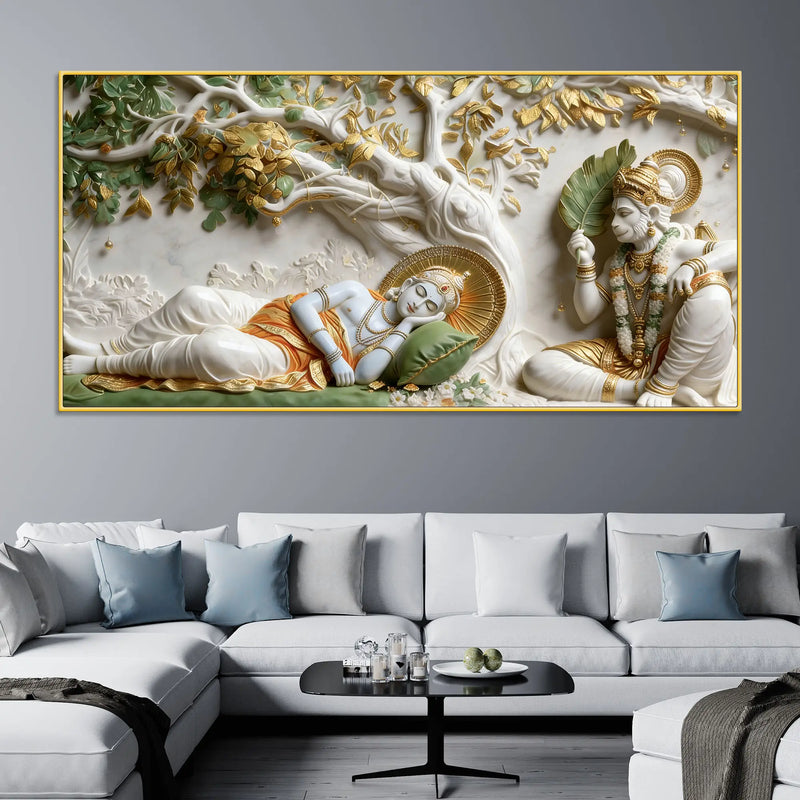 Lord Shri Ram Resting Under the Divine Tree with Shri Hanumanji 3D Canvas Wall Painting