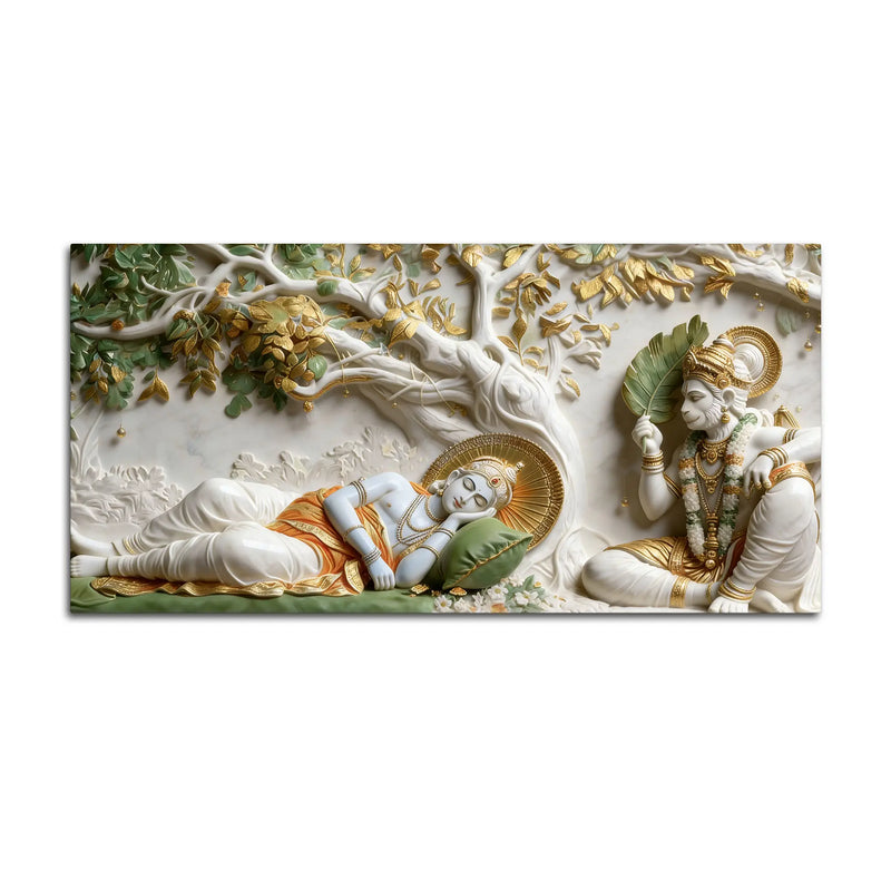 Lord Shri Ram Resting Under the Divine Tree with Shri Hanumanji 3D Canvas Wall Painting