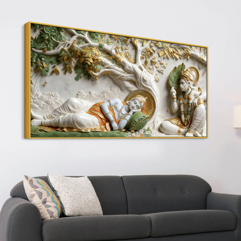 Lord Shri Ram Resting Under the Divine Tree with Shri Hanumanji 3D Canvas Wall Painting