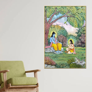 Lord Shri Ram Sitting Under Tree with Shri Hanuman Devotional Canvas Wall Painting