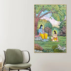 Lord Shri Ram Sitting Under Tree with Shri Hanuman Devotional Canvas Wall Painting