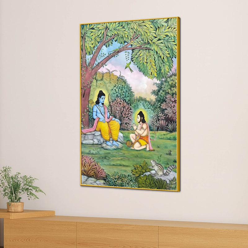 Lord Shri Ram Sitting Under Tree with Shri Hanuman Devotional Canvas Wall Painting