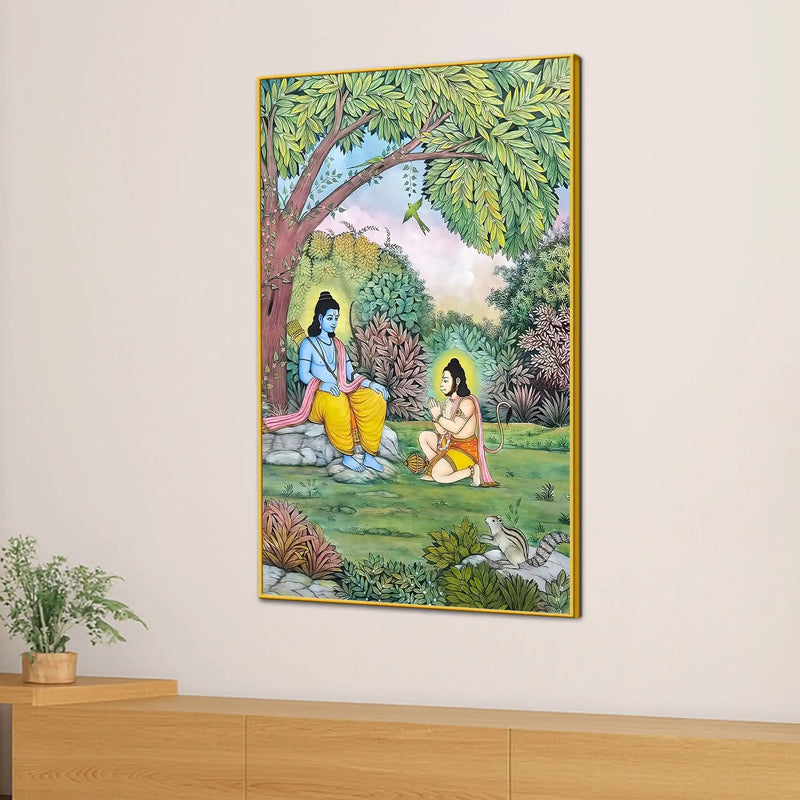 Lord Shri Ram Sitting Under Tree with Shri Hanuman Devotional Canvas Wall Painting