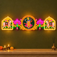 Lord Shrinath Ji Multicolor Neon LED Wall Light with Cow & Lotus Design for Home & Temple