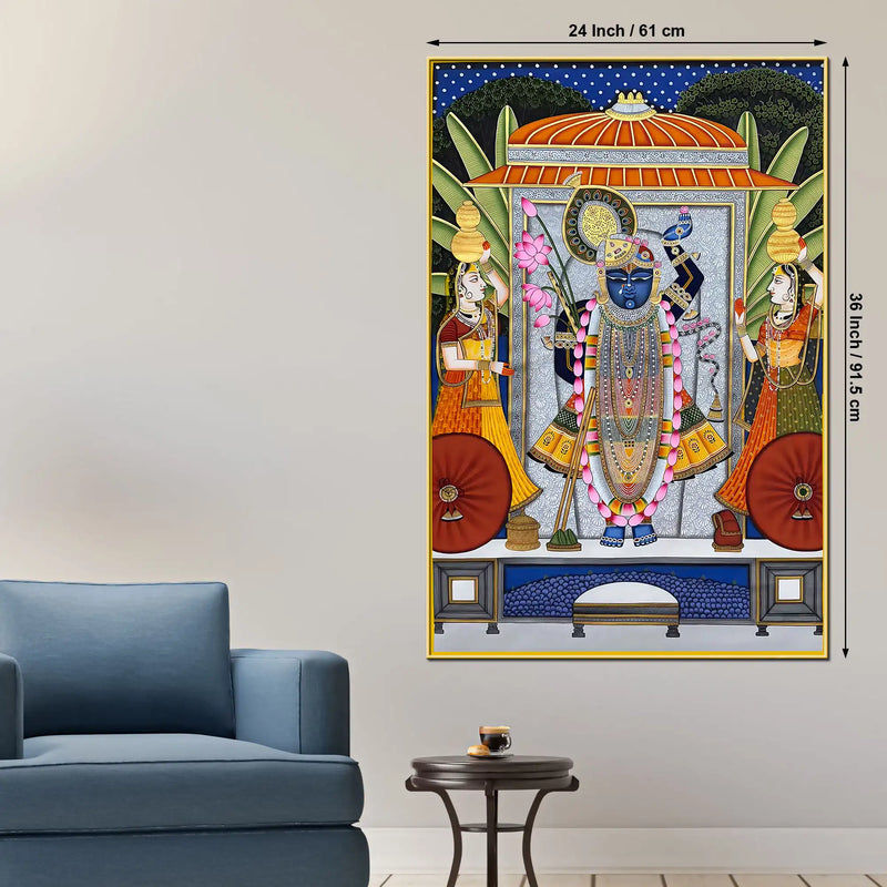 Lord Shrinath Ji with Devotees Traditional Canvas Wall Painting