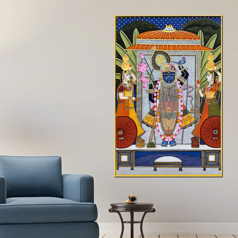 Lord Shrinath Ji with Devotees Traditional Canvas Wall Painting