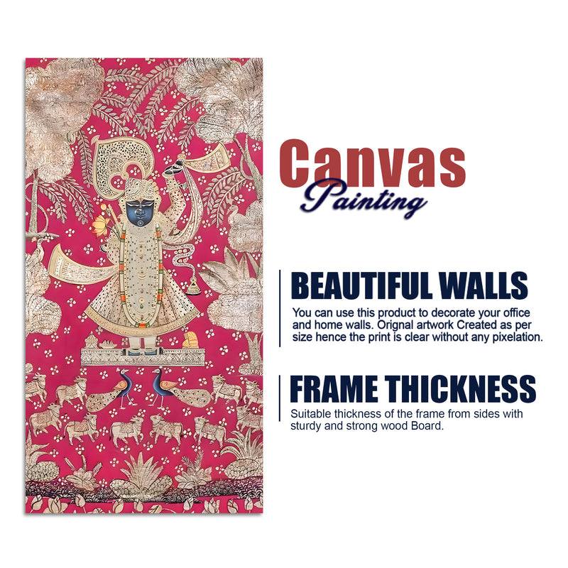 Lord Shrinathji Canvas Wall Art Painting | Traditional Pichwai Wall Decor for Home