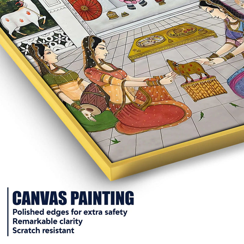 Lord Shrinathji Devotional Seva Scene Pichwai Canvas Wall Painting