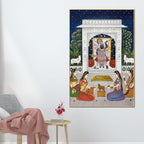 Lord Shrinathji Devotional Seva Scene Pichwai Canvas Wall Painting
