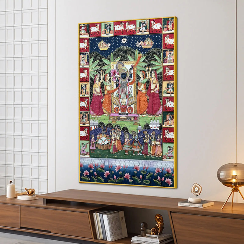 Lord Shrinathji Festival Celebration Pichwai Canvas Wall Painting