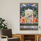 Lord Shrinathji Nathdwara Pushtimarg Krishna Temple Scene Pichwai Canvas Wall Painting
