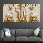 Lord Shrinathji on Golden Lotus 3D Canvas Wall Painting
