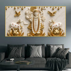 Lord Shrinathji on Golden Lotus 3D Canvas Wall Painting