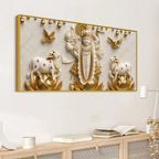 Lord Shrinathji on Golden Lotus 3D Canvas Wall Painting