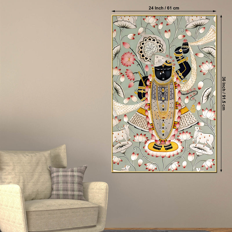 Lord Shrinathji Pichwai Style Canvas Wall Painting