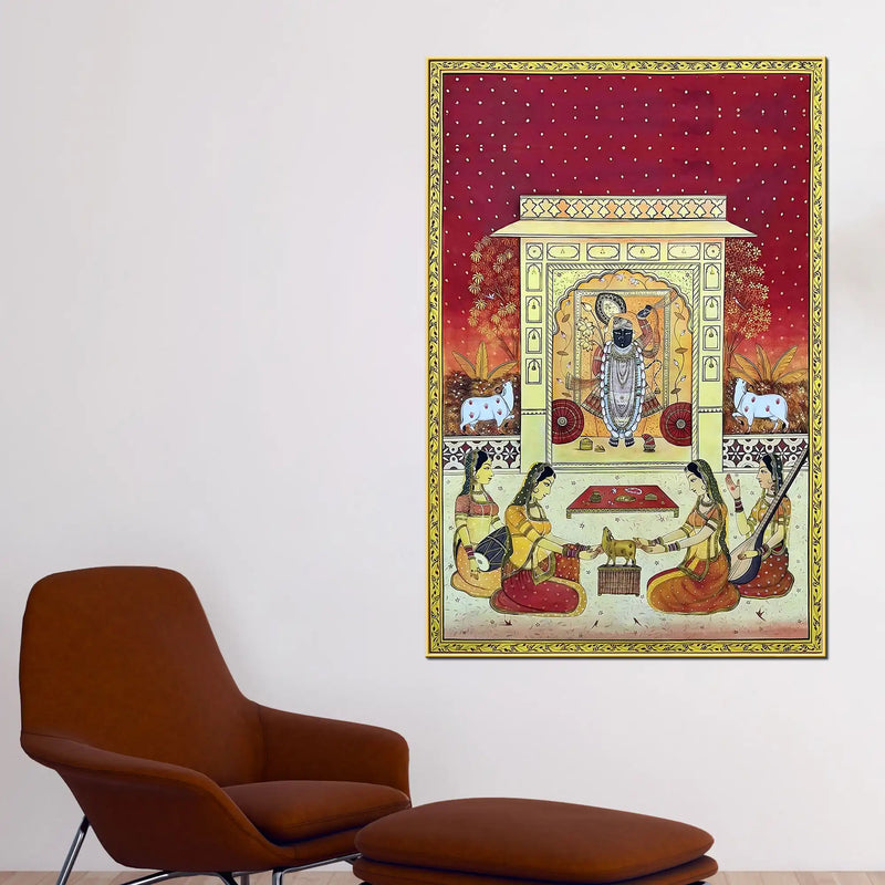 Lord Shrinathji Sandhya Kaal Seva Scene Pichwai Canvas Wall Painting