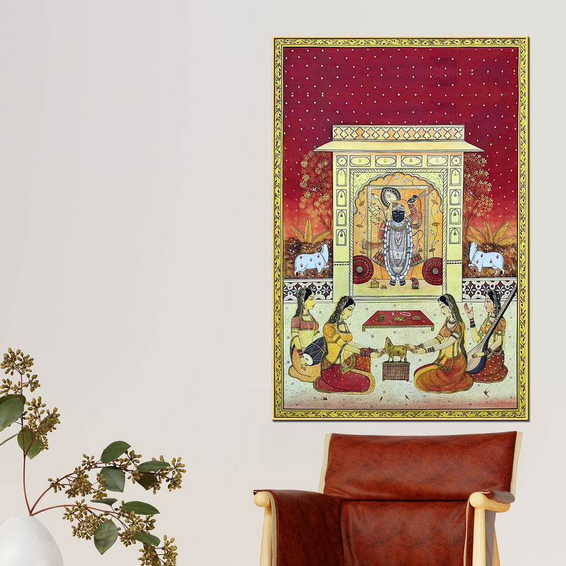 Lord Shrinathji Sandhya Kaal Seva Scene Pichwai Canvas Wall Painting