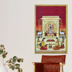 Lord Shrinathji Sandhya Kaal Seva Scene Pichwai Canvas Wall Painting