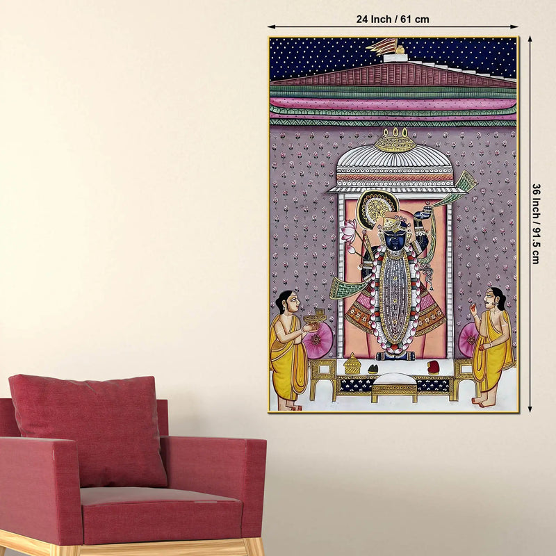 Lord Shrinathji Seva Scene Pichwai Canvas Wall Painting