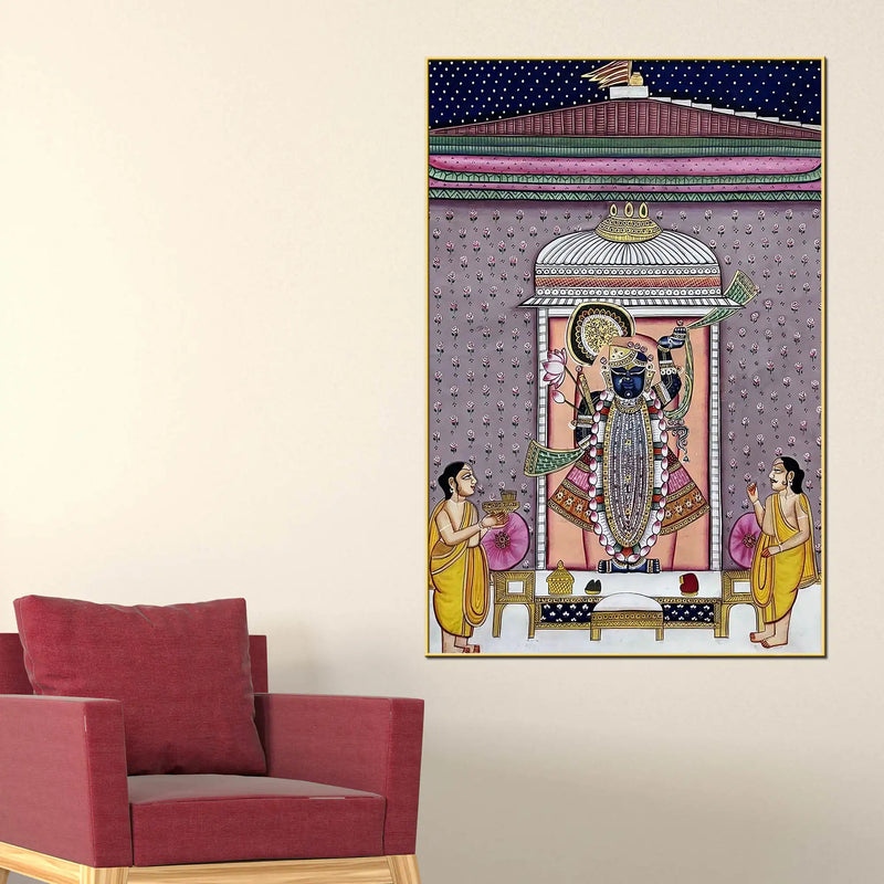 Lord Shrinathji Seva Scene Pichwai Canvas Wall Painting