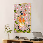 Lord Shrinathji Standing on Lotus in Peaceful Garden Devotional Canvas Wall Painting