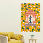 Lord Shrinathji Temple and Lotus Floral Canvas Wall Painting