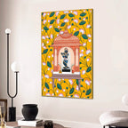 Lord Shrinathji Temple and Lotus Floral Canvas Wall Painting
