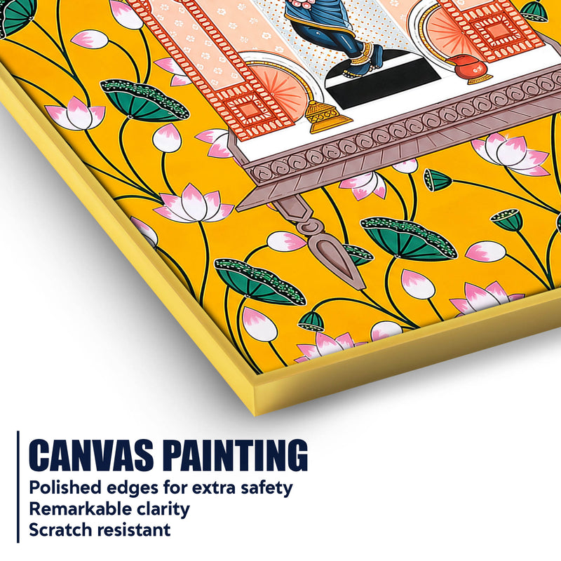 Lord Shrinathji Temple and Lotus Floral Canvas Wall Painting