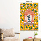 Lord Shrinathji Temple and Lotus Floral Canvas Wall Painting